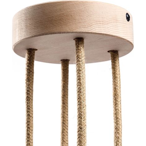 Rosace de plafond en bois naturel à 4 trous – Finition wengé – Pour lampes quadruples – Assemblage facile avec capuchons en bois – Creative Cables