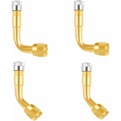 4 Pcs Professionnel Kit Adaptateur d'Extension de Valve de Pneu,Extension de Tige de Valve de Pneu, Prolongateur Coude pour Valve de Pneu, pour Voiture Camion Moto Vélo (90°, 135°)