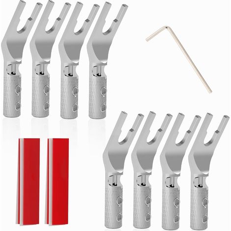 Lot de 8 4,5 mm vis en cuivre pur Cuivre pour haut parleur,argent, cosse de câble, fourche, cosses de fourche, fiche U pour chaîne HiFi, amplificateur/haut parleur, câble de haut parleur jusqu'à (1/5)