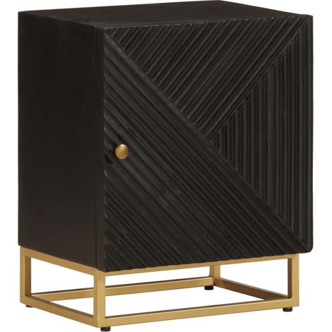 Nachttisch Schwarz 40x30x50 cm Massivholz Mango und Eisen