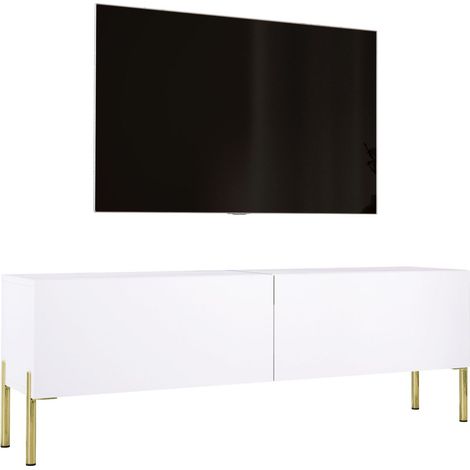 Meuble TV : Blanc Mat, pieds dorées, 140 × 52 × 32 cm (1/5)
