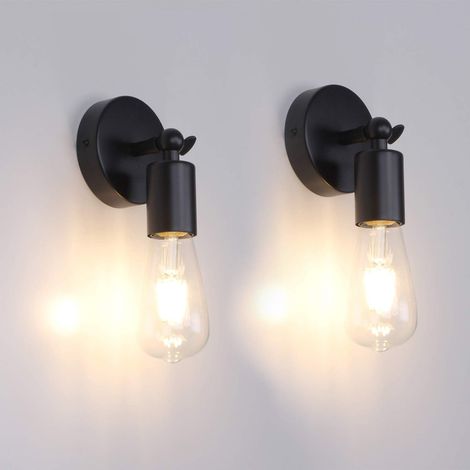 2 Stück Wandlampe Vintage Wandleuchte Schicke Schlichte Wandbeleuchtung Industrial Metall Eisen - Schwarz (Ohne Leuchtmittel)