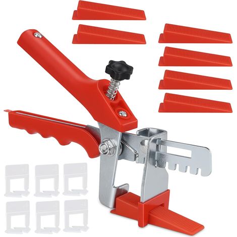 Sistema de nivelación de baldosas, que incluye 1 par de alicates, 90 cuñas y 90 clips (1 mm), apto para baldosas de 7 a 14 mm de espesor. (1/5)