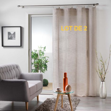 Lot de 2 voilages a anneaux 140 x 240 cm voile tisse milza Beige