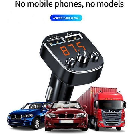 Kit mains libres Bluetooth 5.0 pour voiture avec transmetteur FM, lecteur de musique et alimentation USB 5V, double port USB QC3.0, voltmètre, fixation sur rail, personnalisable pour Vario (1/4)