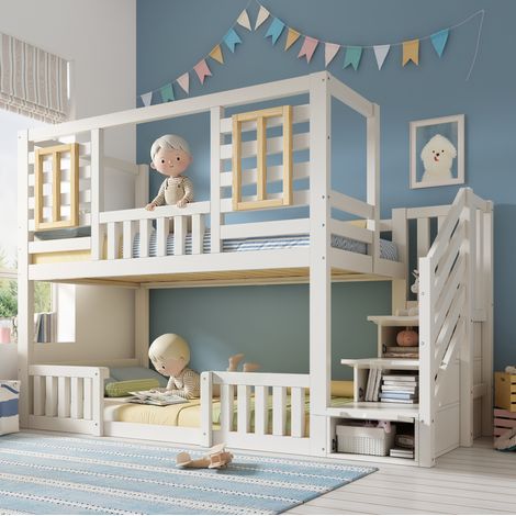 lit adulte chambre gain de place 90x200 bois blanc OKMYHOME (1/5)