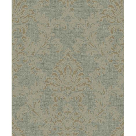 Papier peint baroque médaillon doré fond vert (1/2)