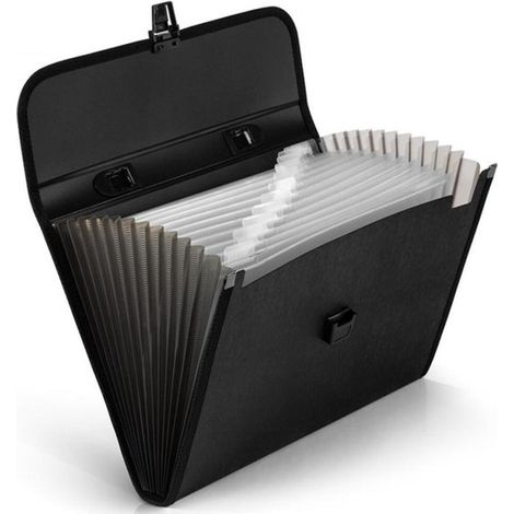 Carpeta de proyecto A4, Carpeta plegable con pestañas, 13 compartimentos, Carpeta acordeón con tapa, Carpeta tipo abanico, Portátil, Negra (1/5)