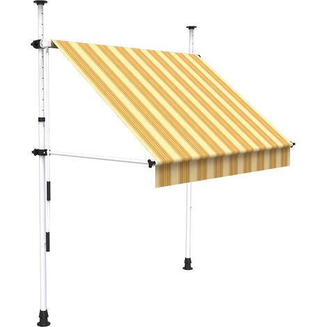 Store banne à projection sans perçage 200 x 150 cm – Hauteur réglable 215 à 315 cm – Toile imperméable 100% polyester – Jaune rayé – Sunny Inch (1/5)