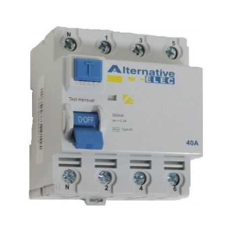 Interrupteur differentiel 40A 4P 300mA type AC bornes à vis alignées norme CE ALTERNATIVE ELEC AE24640