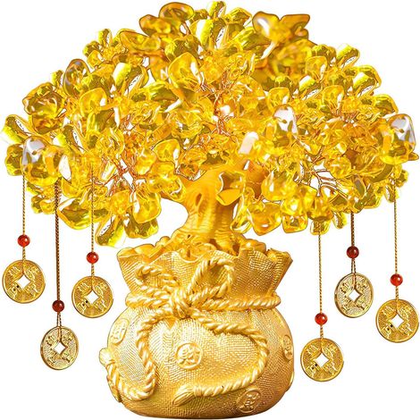 Arbre À Citrine - Résine Tronc Branches - Base Sac À Argent - Fruits En Citrine Naturelle - Décoration Intérieure - 1 Pièce (1/5)