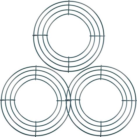 Lot de 3 anneaux pour couronne en fil, cadres pour couronnes en fil, pour la décoration du Nouvel An et de la Saint-Valentin, vert foncé (3 pièces, 20 cm) (1/4)