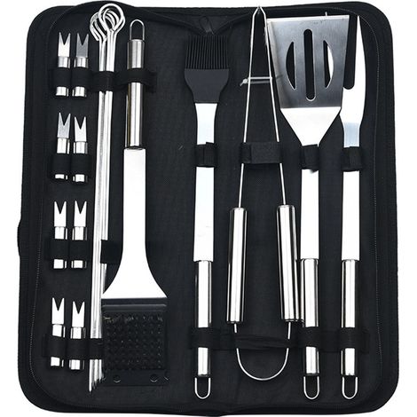 Ensemble de 20 ustensiles de barbecue en acier inoxydable avec sac de rangement, cuisine extérieure