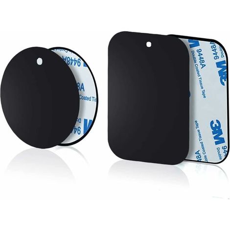 Lot de 4 plaques métalliques Fines pour Support (2 Rondes et 2 rectangulaires) magnétique pour téléphone de Voiture (1/4)
