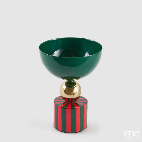 EDG Enzo De Gasperi Vaso Righe a Coppa di Natale H 23 Cm D 18 Cm Metallo Verde Rosso
