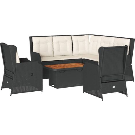 6-tlg. Garten-Lounge-Set mit Kissen Schwarz Poly Rattan vidaXL (1/3)