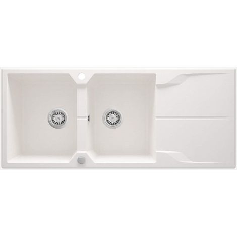 Lavello cucina in granito con 2 vasche e gocciolatoio 116x50 cm alabastro - Nexyo