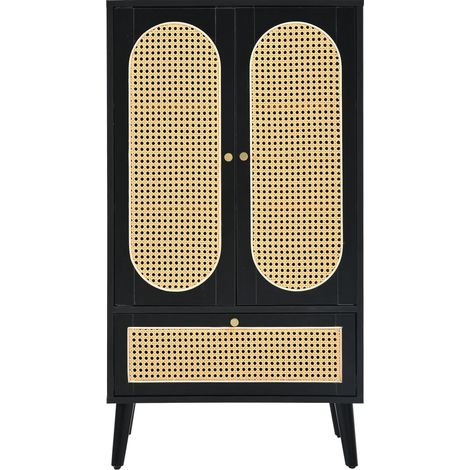 Buffet 110 cm en cannage noir, 2 portes, 1 tiroir (1/5)