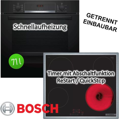 Herdset BOSCH Backofen mit Glaskeramikkochfeld Edelstahlrahmen - autark, 60 cm