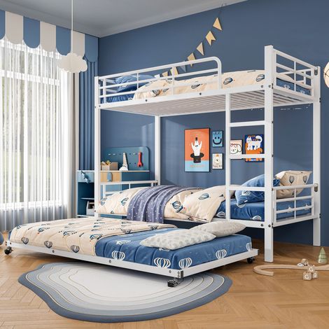Litera 90x200 cm y 90x190 cm, cama nido para niños y adolescentes, estructura sólida de acero, metal, Blanco (1/5)
