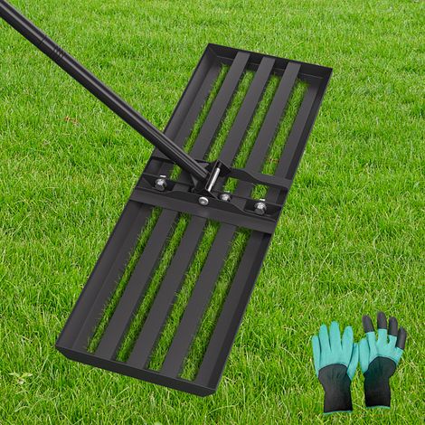Randaco Râteau de nivelage gazon 75 x 25 cm avec manche en acier, outil de jardin
