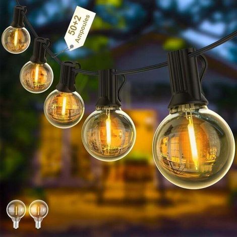 Guirlande Lumineuse Exterieure 30M,50+2 Ampoules,Incassable Étanche,Guirlande Guinguette LED Connectable,Blanc Chaud,Plug & Play, pour Intérieur Jardin Balcon Maison Mariage Fête Noël (1/4)