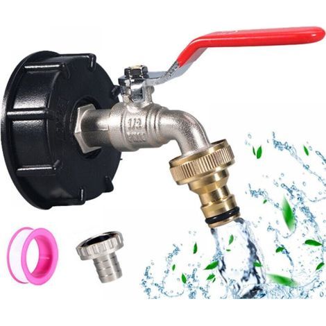 YMYNY 1000L Tankhahn, verchromter Messing-Hahnanschluss, S60X6 IBC-Hahnanschluss, Gartenhahn für Regenwassertank (1/2"-Adapter), für Tankadapter (1/5)