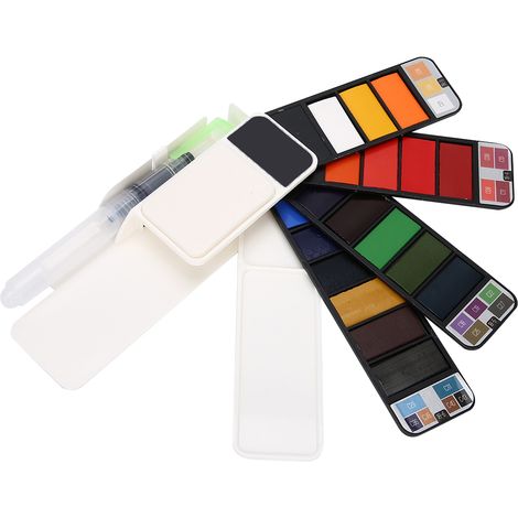 Palette de peinture aquarelle solide 18 couleurs, pliable en éventail, portable + pinceau à eau (1/5)