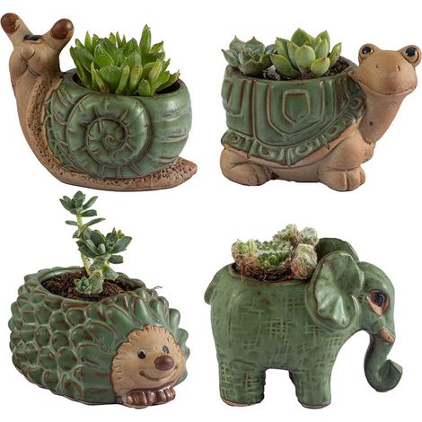 Pot de fleurs en céramique pour plantes succulentes, motif animal de dessin animé, idéal pour un bureau ou la décoration intérieure. (1/5)