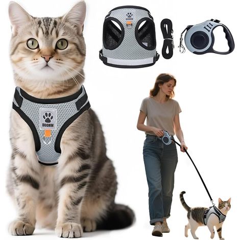 Harness with Automatic Telescopic Pull Rope 5 m/16.4 Ft, Adjustable Harness for Cats, Kitten Harness (S) (1/5)