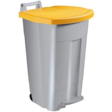 Poubelle mobile à pédale Boogy - 90l - jaune / gris (1/3)