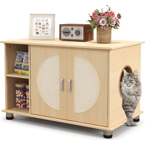 Cat Litter Box Enclosure Hidden Cat Washroom Furniture w/ Storage (1/5)