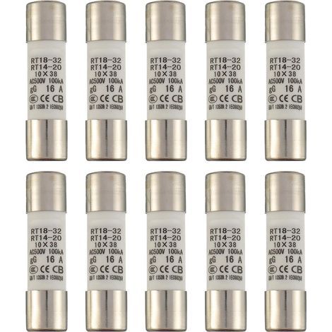 10 Cylindrical Fuses 16A 500V Ceramic 10x38mm Electrical Circuit Protection (1/5)
