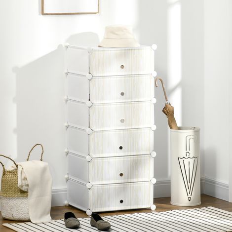 Armoire à chaussures modulable blanc meuble de rangement avec 6 cubes empilable en plastique 49 x 36.5 x 108 cm finition de qualité