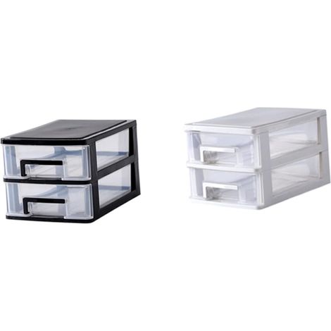 Boîte De Rangement Plastique Tiroir Type Rangement Empilable à Deux Transparent Blanc Organisateur De Bureau Multifonction Portable Pour Bureau Vivre (1/5)