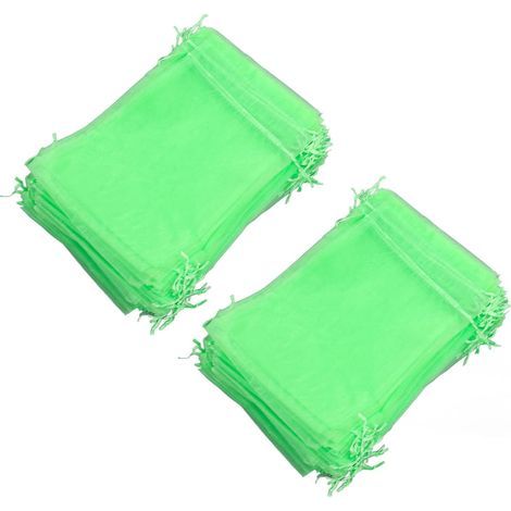 100 pezzi di sacchetti a rete riutilizzabili per la protezione della frutta, sacchetti barriera in rete per giardino per alberi da fiore e da frutto con coulisse verde (15-20 cm) A (1/5)