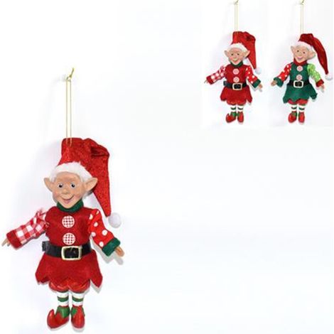 Giullare Elfo gnomo rosso palline decorazioni addobbi albero di natale pupazzo 20cm in tessuto ornamentale multicolore (1/5)