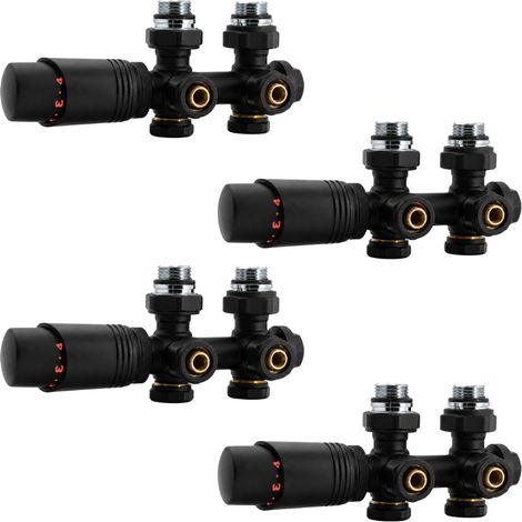 Lot de 4 Kit universel raccordement radiateur Anthracite 50 mm avec vanne thermostatique et raccords Fluidheat (1/5)