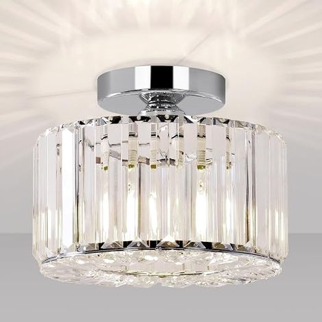 Crystal Ceiling Light Modern Chrome Ceiling Light E27 Semi Recessed Chandelier for Living Room, Bedroom, Kitchen, Dining Room, Hallway, Bathroom, Bar (1/5)
