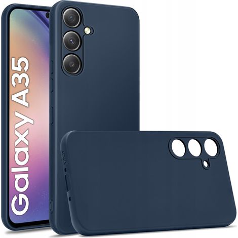 Coque pour Samsung Galaxy A35 5G en silicone mat bleu marine + verre trempé (1/5)