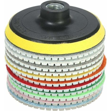 Lot de 11 disques de meulage diamantés humides de 4 pouces + 1 support pour granit, marbre, pierre, carrelage, béton (1/4)