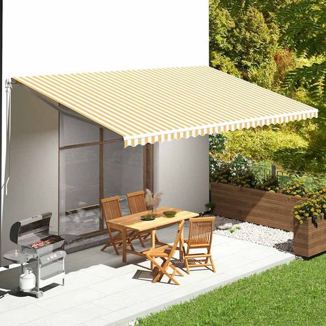 Tissu de remplacement pour auvent - pour Jardin Terrasse Extérieur Patio Jaune et blanc 6x3,5 m BV805962 - BonneVie (1/5)