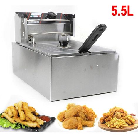 Friteuse 5,5 L,fritteuse mit öl Temperaturbereich 60-200℃, deep fryer Wattleistung 2500W,Elektrische Fritteuse aus Edelstahl Für Restaurants, Supermärkte, Schnellimbissbuden,Partei 43  28  29 Cm