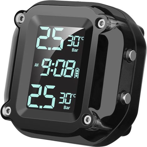Système de surveillance de la pression des pneus sans fil pour moto, chargement USB TPMS pour moto avec 2 capteurs externes, écran LCD numérique, TPMS pour moto à deux roues (1/5)