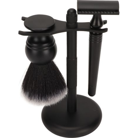 Ensemble de 3 Accessoires pour Soin de la Barbe - Kit Brosse & Support Métal Noir pour Rangement et Sécurité - Compatible avec les Trimmers Hommes (1/5)