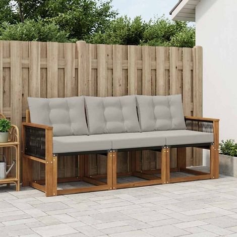 vidaXL  Outdoor Sofa Set  with Cushion 3 pcs Natural and Light Grey
