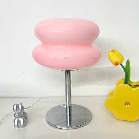 Lampe de table LED, lumière d'ambiance rétro en verre, lampe de bureau mignonne, lampe de chevet USB, 3 températures de couleur (rose) (1/5)
