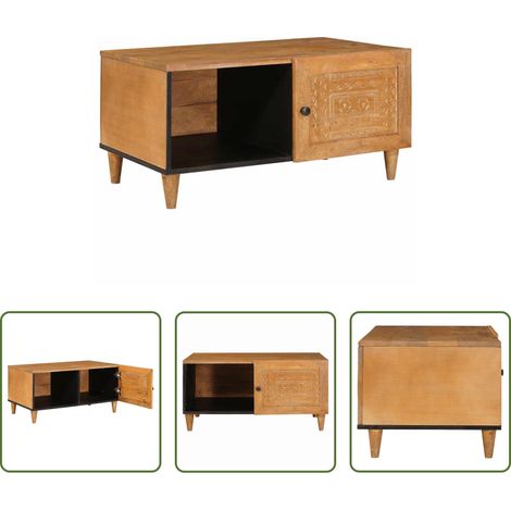 Holz Couchtisch -  Couchtisch mit Tür Hellbraun 80 x 50 x 40 cm Massivholz Akazie (1/5)