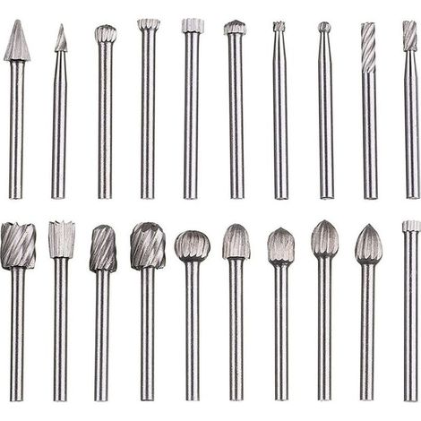 Lime rotative 20 pices, jeu de limes en carbure,ttes de lime rotatives HSS, outil rotatif ,outil rotatif tige de 1/8\" (3 mm) pour meuleuse, travail bois, polissage des mtaux, gravure, perage (1/5)