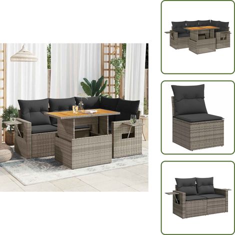 5-tlg. Garten-Sofagarnitur mit Kissen Grau Poly Rattan - Garten Sofagarnitur - Garten Sofagarnituren - Outdoor Sofagarnitur - Sofagarnitur Terrasse (1/5)